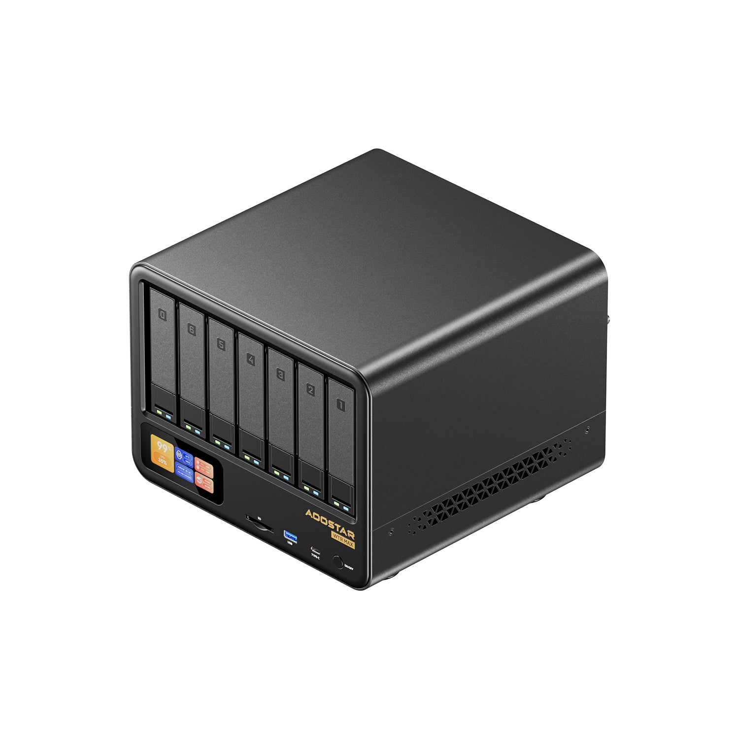 AOOSTAR WTR Max front with six removable SATA drive caddies