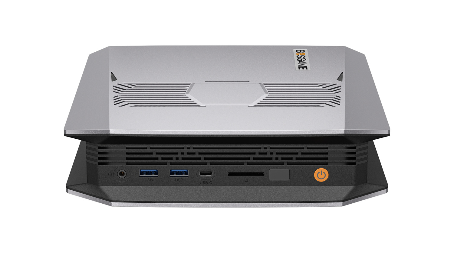 BOSGAME M5 128GB local AI mini PC front and top view