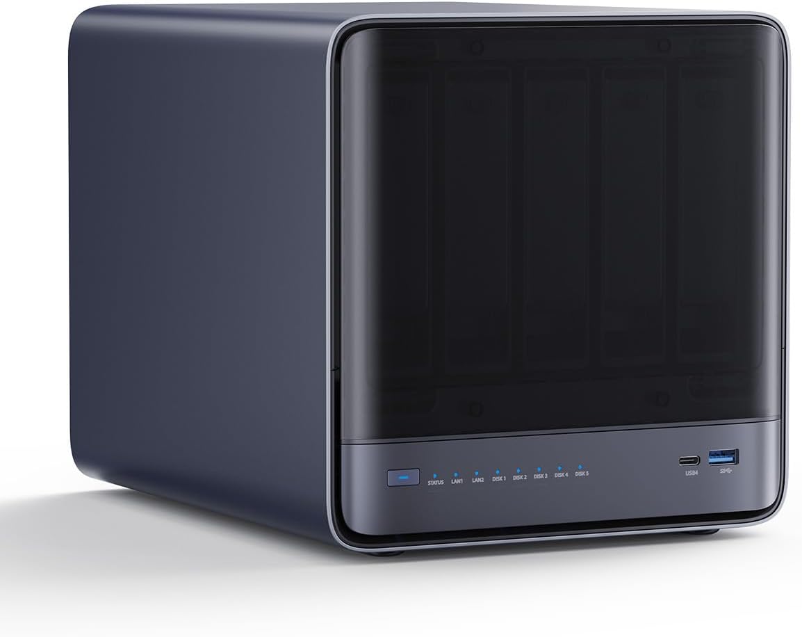 MINISFORUM N5 Max AI NAS with its closed smoked front cover