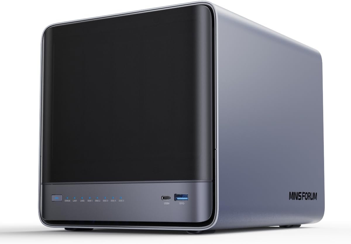 MINISFORUM N5 Pro five-bay NAS with its closed front cover