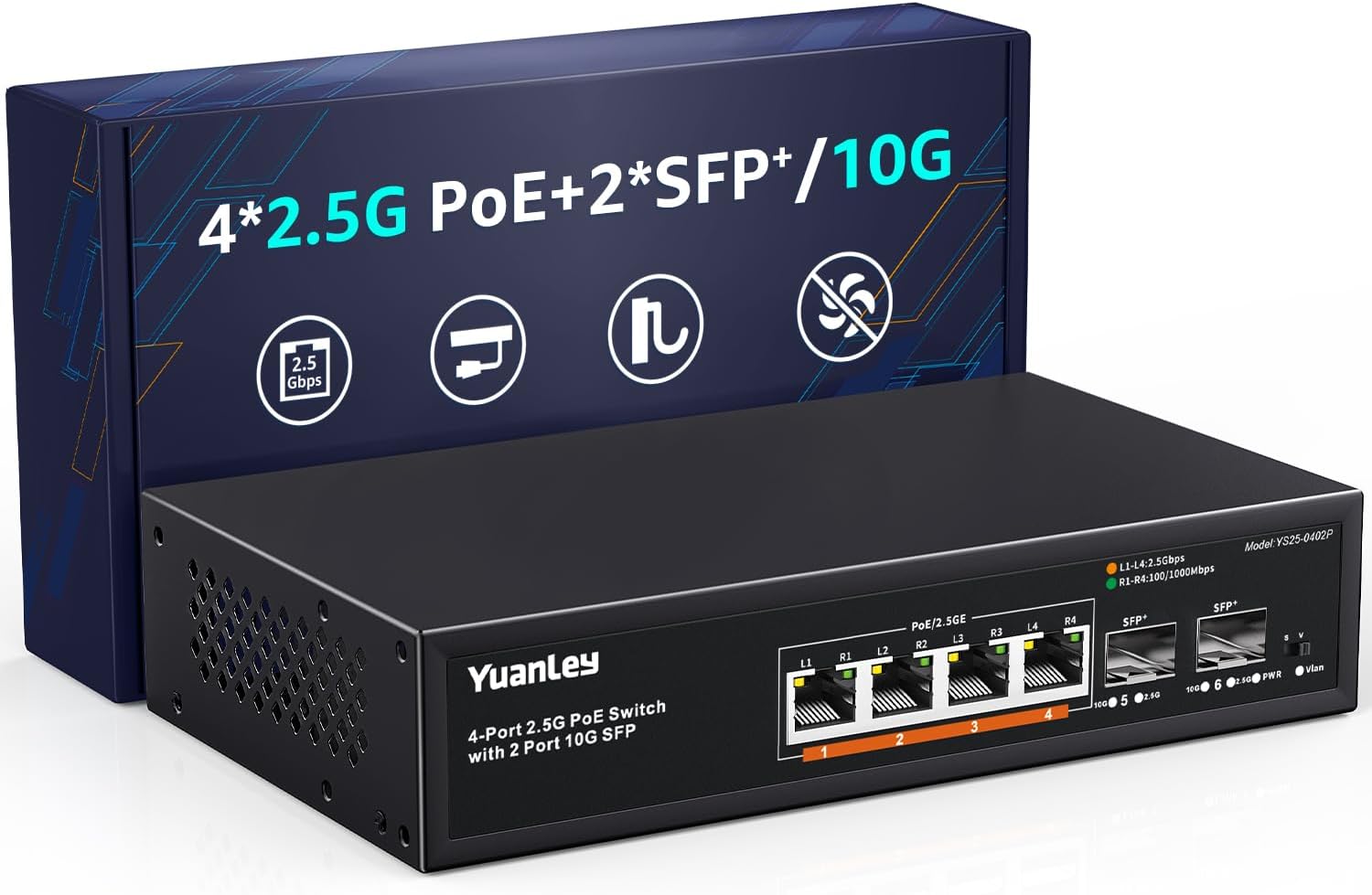 YuanLey six-port 2.5GbE PoE switch with two 10G SFP ports